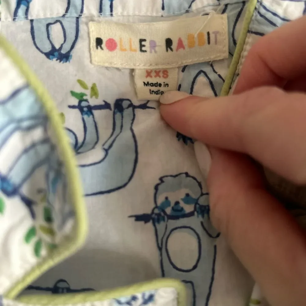 NEW NWOT Roller Rabbit Sleepy Sloth Liza Lounge Set Pants & Top Pajamas Size nXS